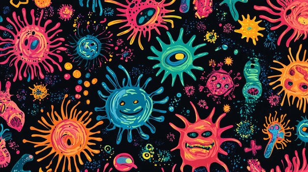 Hand drawn vector patterns resembling viruses and germs