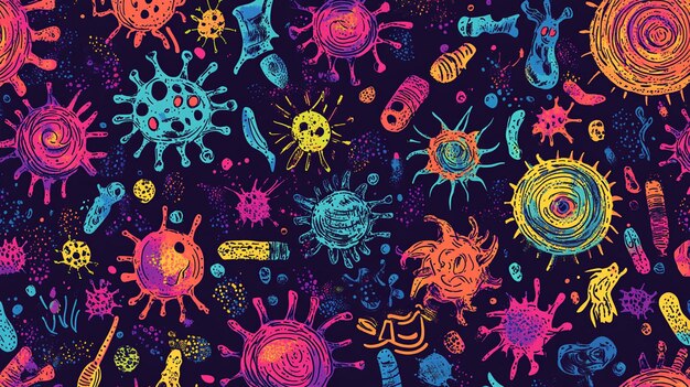 Hand drawn vector patterns resembling viruses and germs