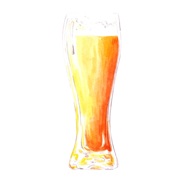 Hand drawn watercolor beer in glass on white background Label banner poster scrapbook design