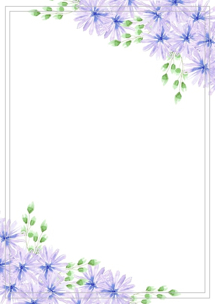 Hand drawn watercolor blue daisy flowers postcard isolated on white background Can be used for poster post card wedding invitation album