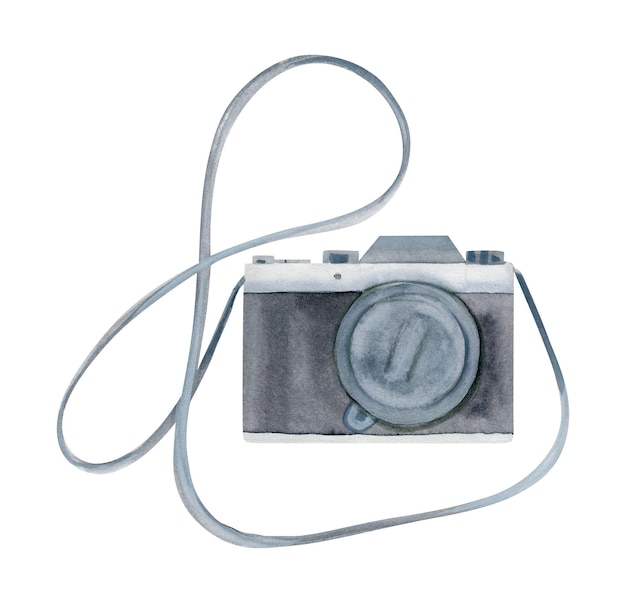 Hand drawn watercolor camera