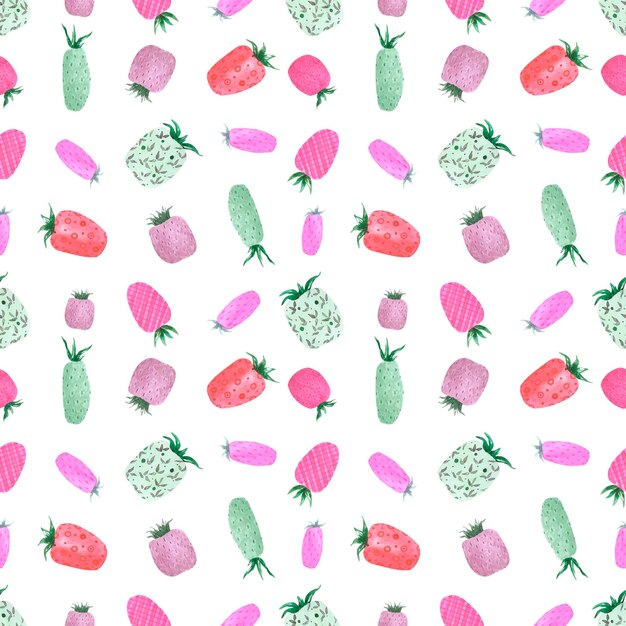 Hand drawn watercolor colorful strawberry seamless pattern isolated on white background Can be used for textile fabric and other printed products