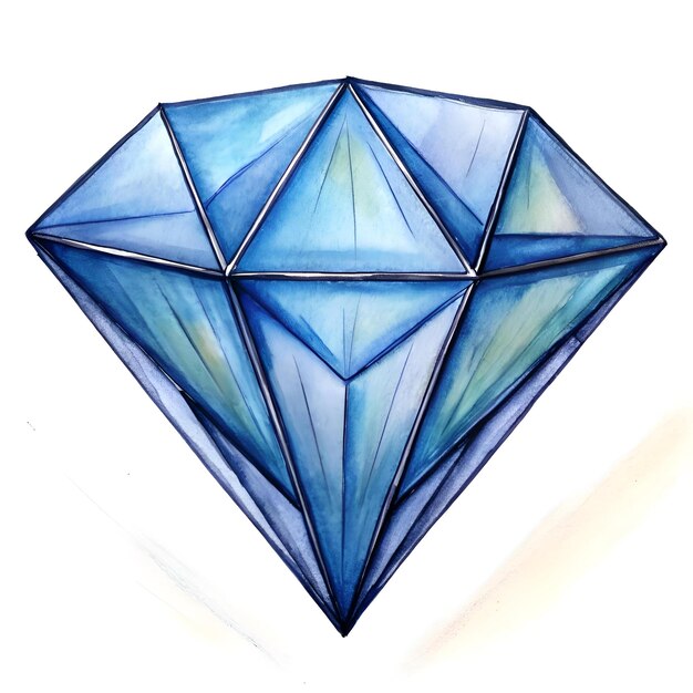 Photo hand drawn watercolor illustration of a sparkling blue diamond perfect for adding a touch of elegance and luxury to your designs