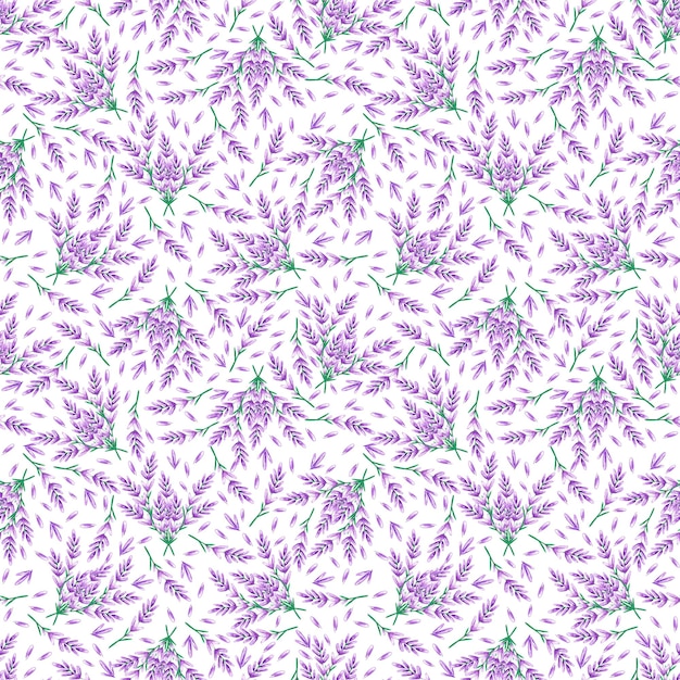 Photo hand drawn watercolor lavender bouquet seamless pattern isolated on white background can be used for textile fabric and other printed products