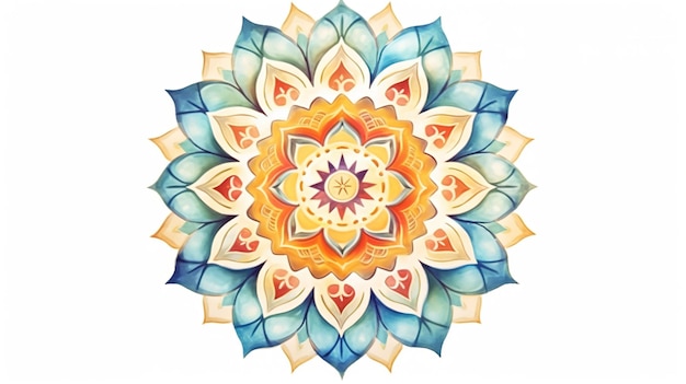 Hand drawn watercolor mandala on white background