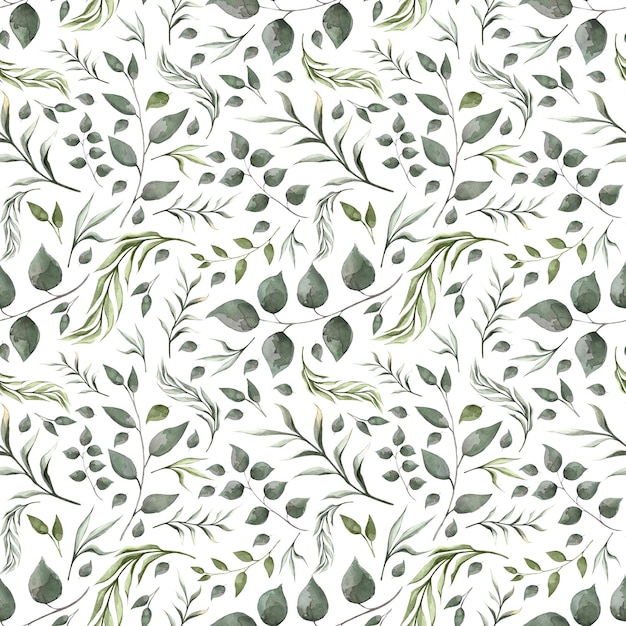 Hand drawn watercolor pattern. Spring pattern with green leaves Great for apparel, fabric, textile, wallpaper, decor, invitation cards, and more.