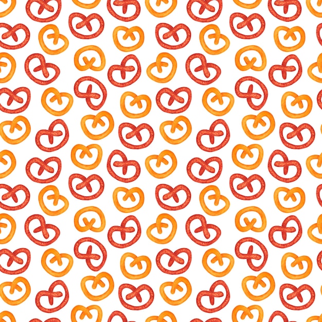 Hand drawn watercolor pretzel seamless pattern Isolated on white background Can be used for Scrapbook textile giftwrapping banner and any printed products