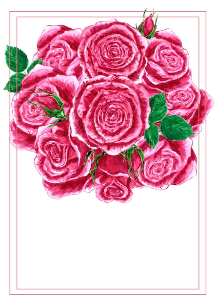 Hand drawn watercolor red roses flowers bouquet Isolated on white background Scrapbook post card banner lable poster