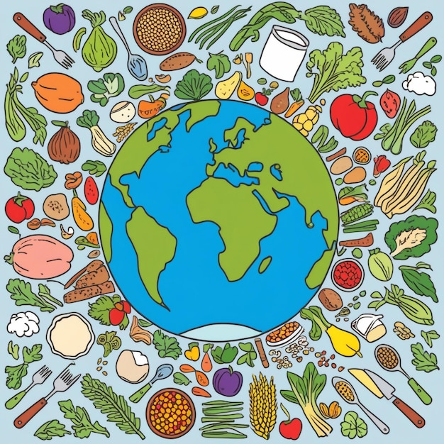 Photo hand drawn world food day vector illustration october 16 global awareness