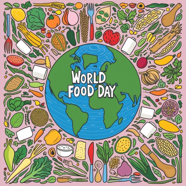 Photo hand drawn world food day vector illustration october 16 global awareness