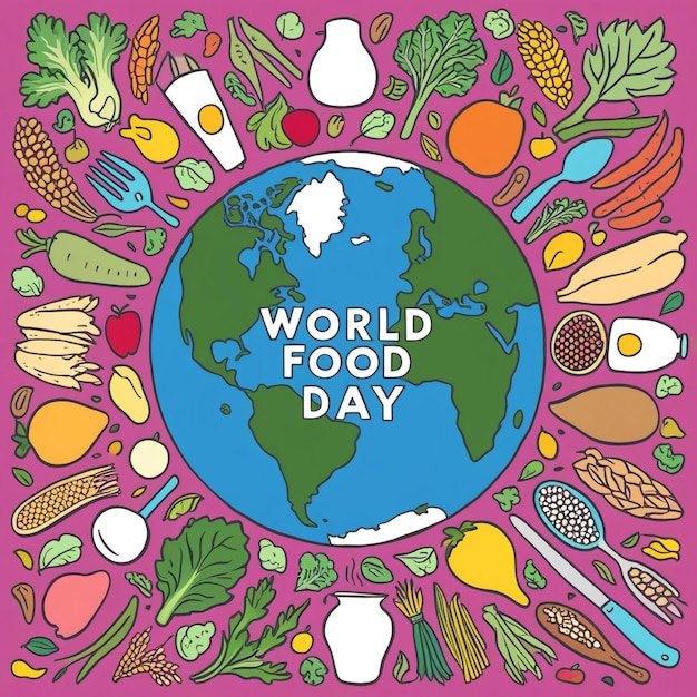 Photo hand drawn world food day vector illustration october 16 global awareness