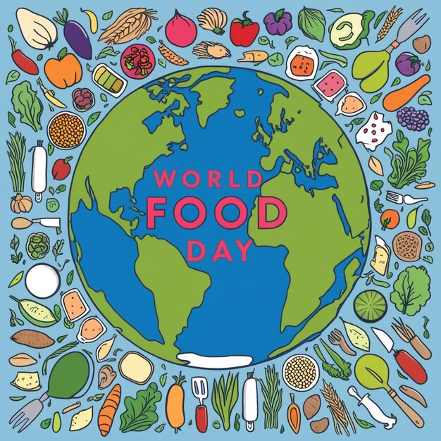 Photo hand drawn world food day vector illustration october 16 global awareness