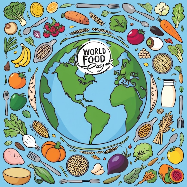 Photo hand drawn world food day vector illustration october 16 global awareness