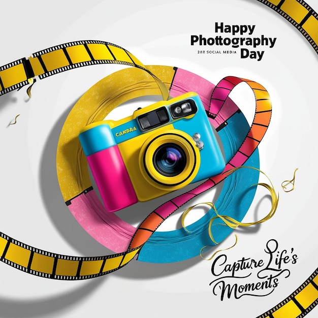 Hand drawn world photography day instagram posts collection