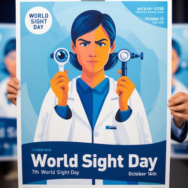 Photo hand drawn world sight day vertical flyer template