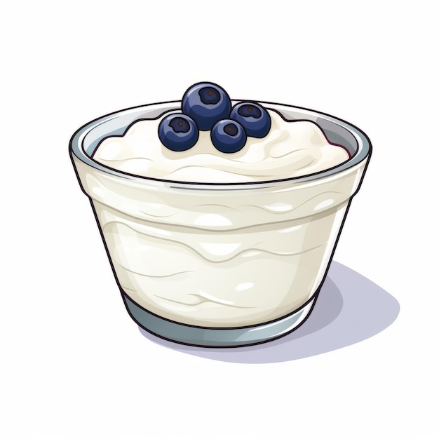 Photo hand drawn yogurt with blueberries icon 2d game art style