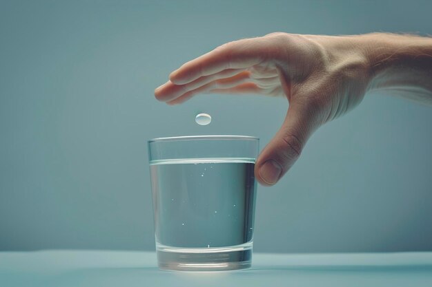 Photo a hand drop effervescent medicine pill in water