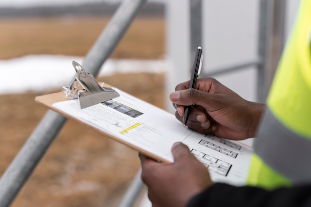 Hand filling in document close up