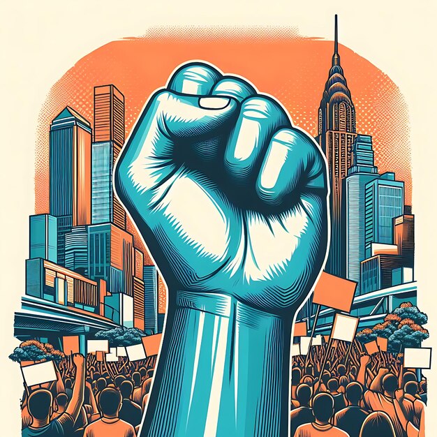 Hand fist raised protest activist illustration for human rights justice against war