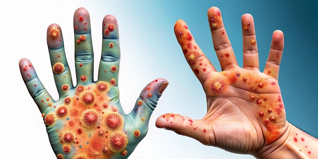 Photo hand foot and mouth disease hfmd viral diseases with hand infected