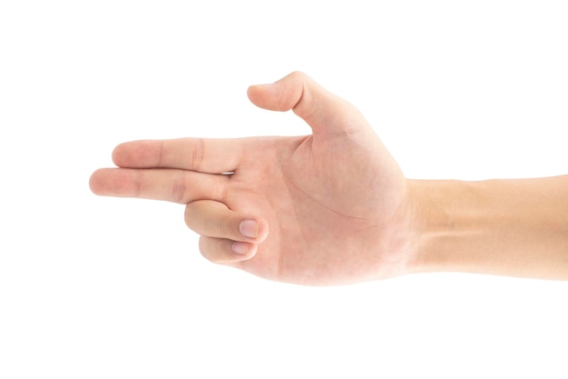 A hand gesture like guns, Isolated on white background, Clipping path Included.