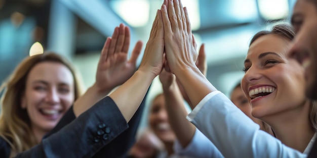 Hand giving high five to a Business colleague in meeting analysis