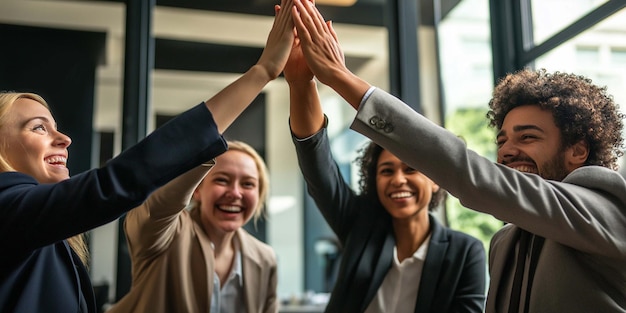 Hand giving high five to a Business colleague in meeting analysis