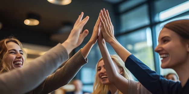 Hand giving high five to a Business colleague in meeting analysis