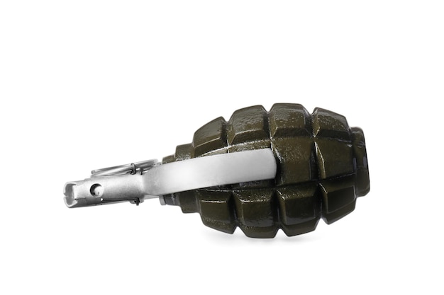 Hand grenade isolated on white background Explosive weapon