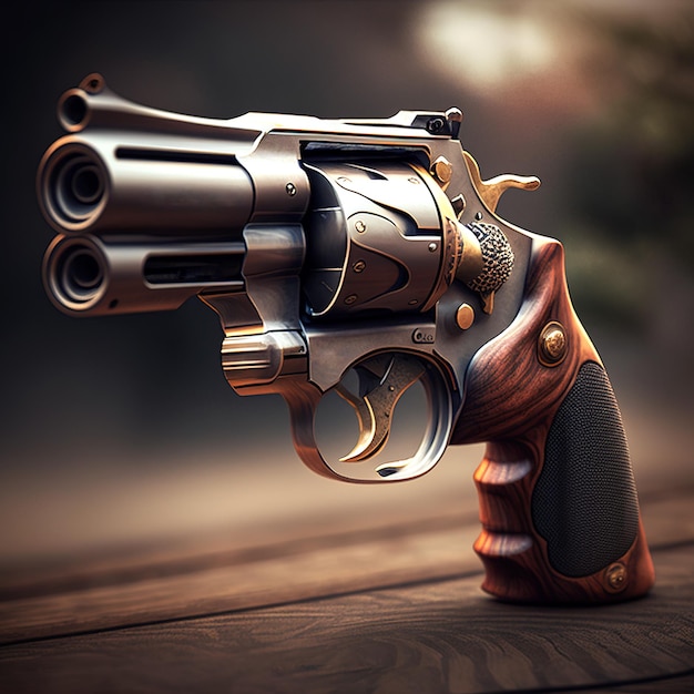 Hand gun revolver with blur background