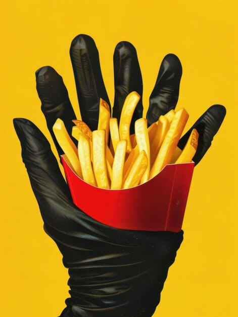 a hand holding a basket of french fries