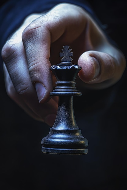 Hand Holding Black Chess Piece