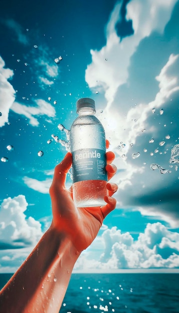 Photo a hand holding a bottle of water that saysthe brand of the bottle