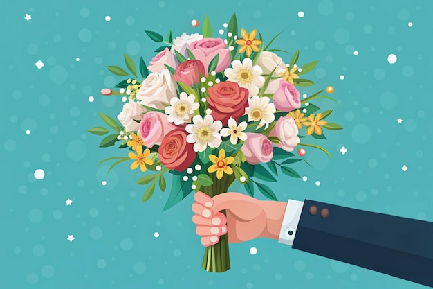 Photo hand holding bouquet flowers