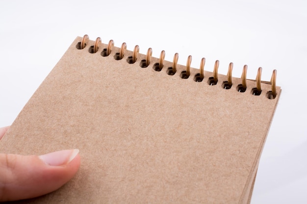 Hand holding a brown color notebook