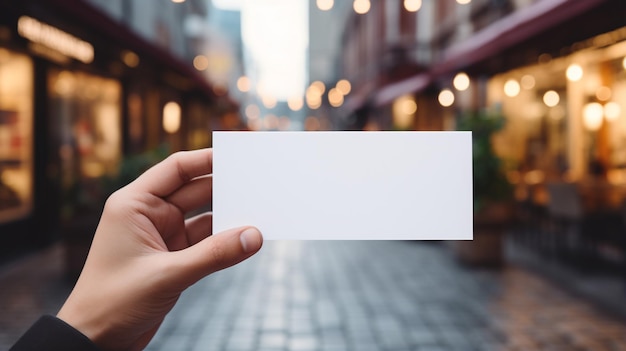 A hand holding a business card