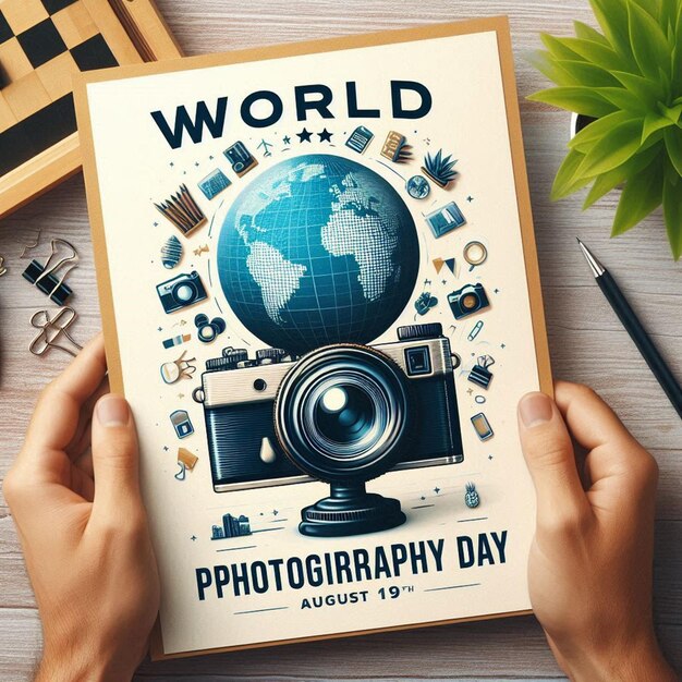 Photo a hand holding a camera that says world photography on it