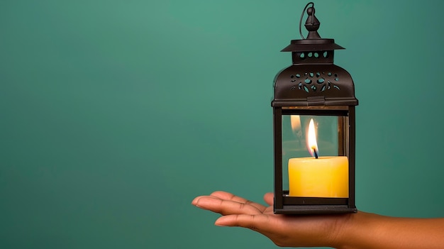 Hand Holding Candle on Lantern Isolated