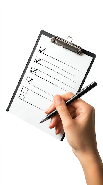 Photo a hand holding a clipboard with checklist items being marked symbolizing tasks organization and productivity