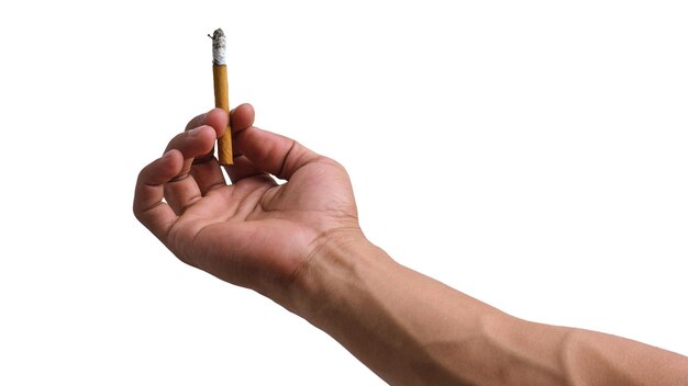 Hand holding a clove cigarette isolated on a white background