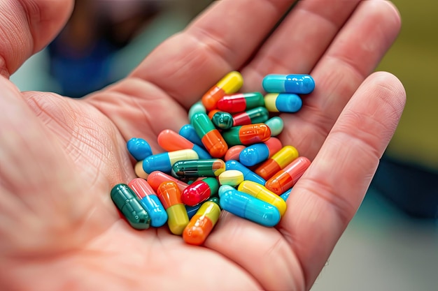 Hand Holding Colorful Assortment of Capsules