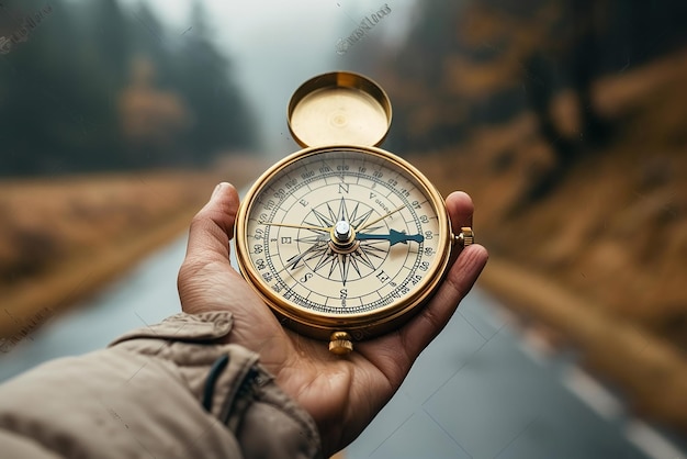 Photo hand holding compass navigating your career path