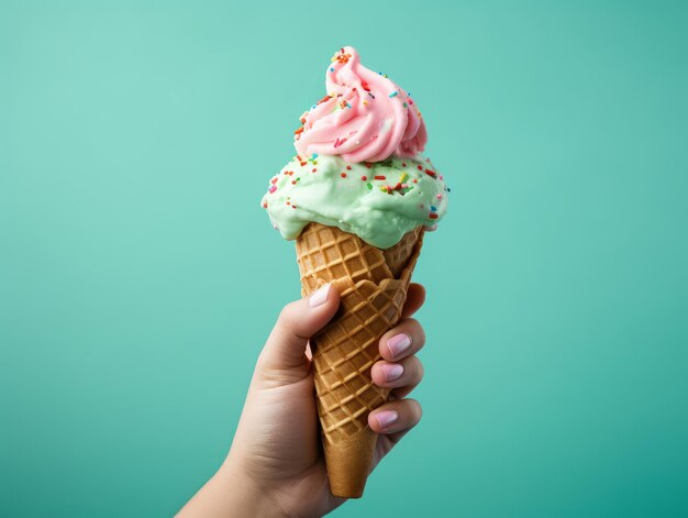 Hand holding delicious soft ice cream