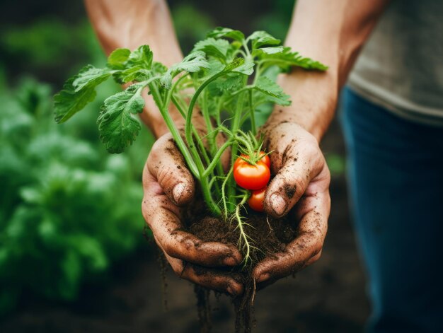 Hand holding a dirtcovered potato