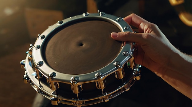 Photo a hand holding a drum with a hole in the middle