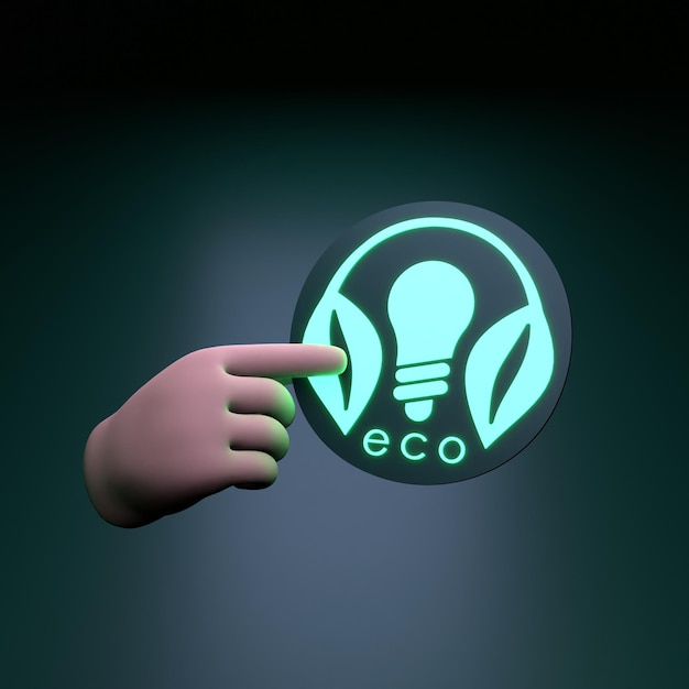 Hand holding Eco Energy Neon Icon Ecology concept 3d render illustration