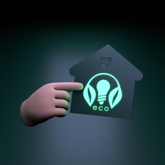 Hand holding Eco Energy Neon Icon Ecology concept 3d render illustration