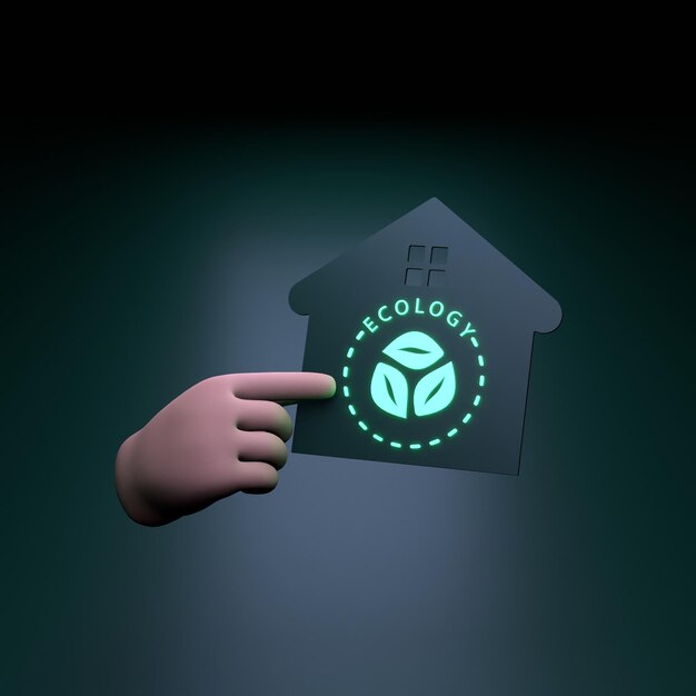 Hand holding ECO icon Ecology and conservation of the planet 3d render illustration