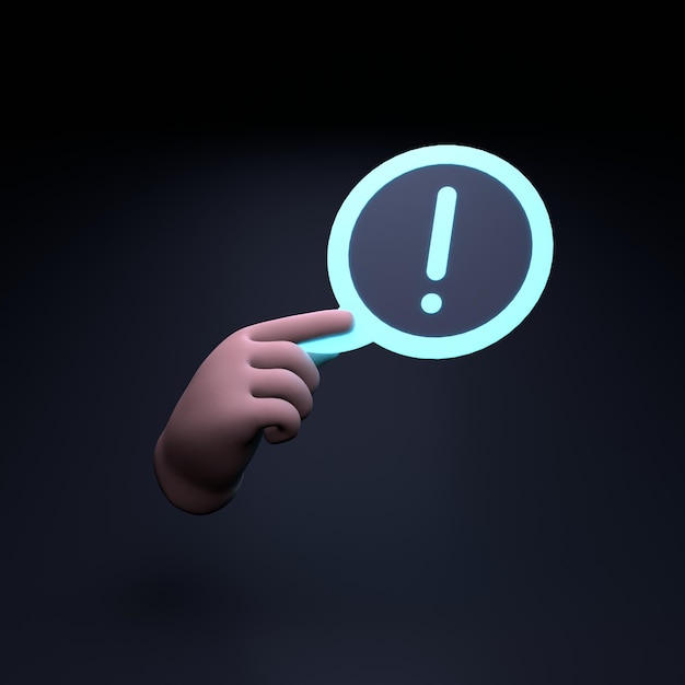 Hand holding an exclamation mark icon 3d render illustration