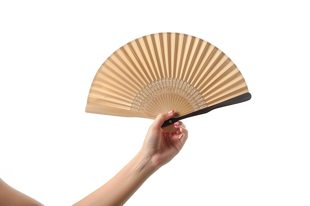 Photo hand holding fan isolated on white background